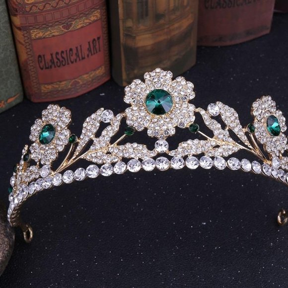 Quinceanera sweet 15 16 prom pageant tiara crown Green Austrian crystal jewelry - Picture 2 of 5